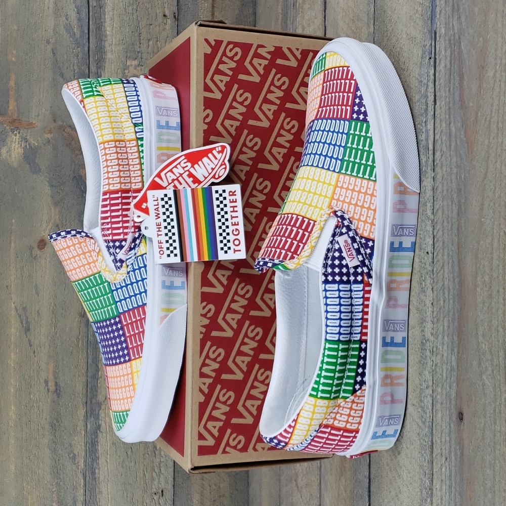 Vans Classic Slip On Pride Multi/True White Skate Casual Sneakers